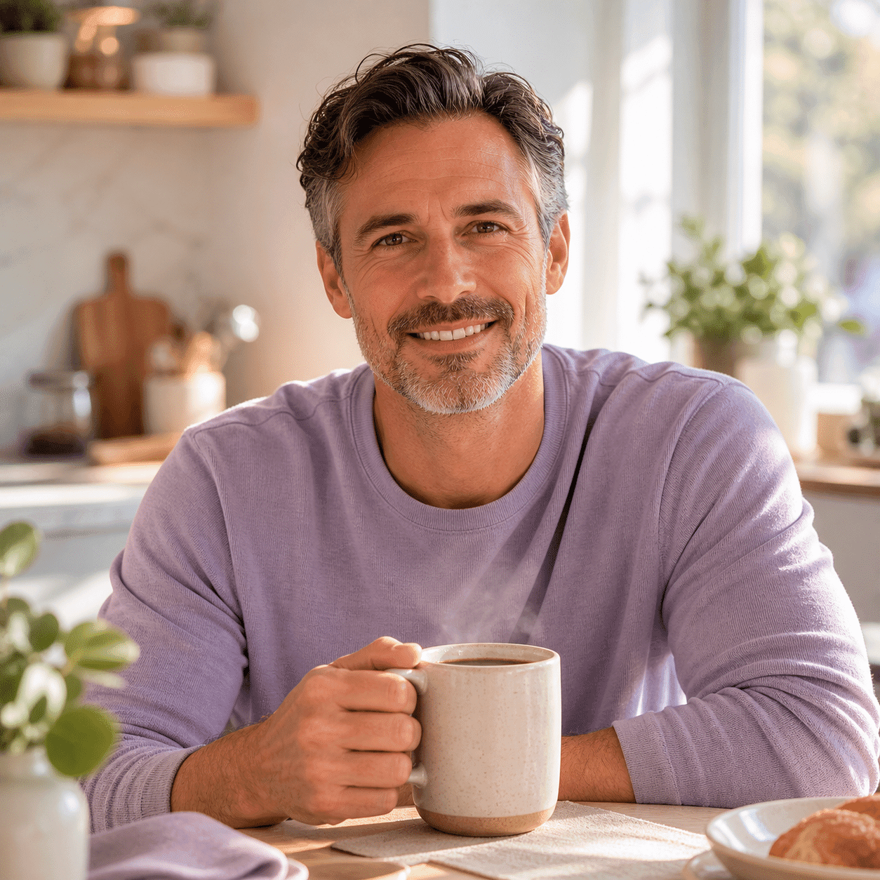 Patient bright-eyed and well-rested in the morning after sleep apnea oral appliance therapy — A Dental Office in Barrie, Ontario